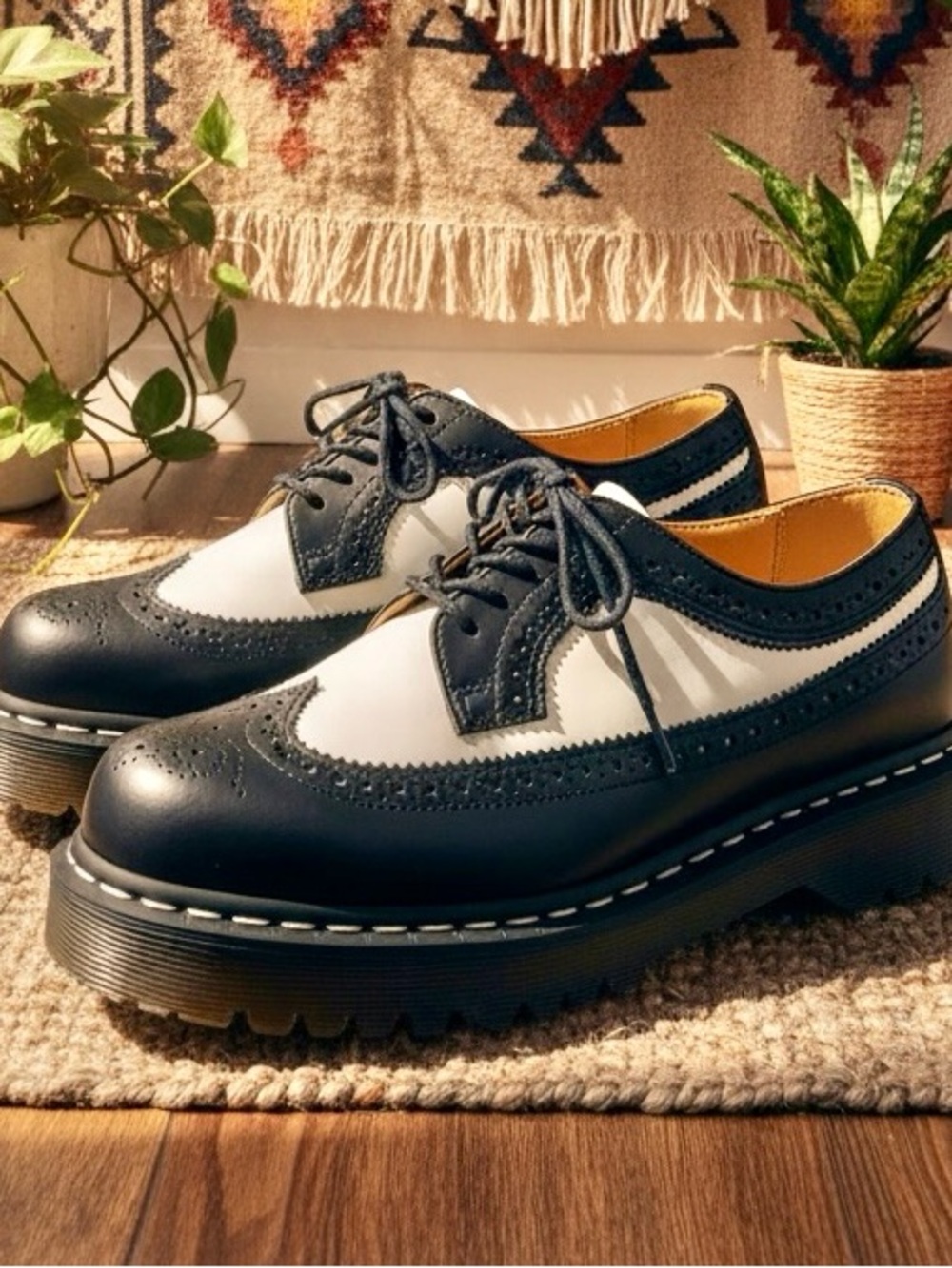 Dr. Martens Black and White Brogue Platform Oxfords